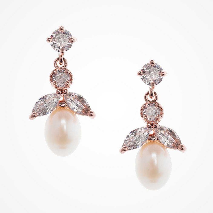 Wedding Jewellerywedding Jewellery Liberty in Love | Ines Pearl And Cz Drop Earrings (Rose Gold)