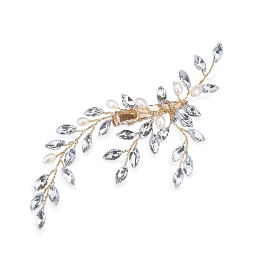 Wedding Hair Accessorieswedding Hair Accessories Ivory & Co | Pearl Glimmer Crystal Spray Clip (Gold)