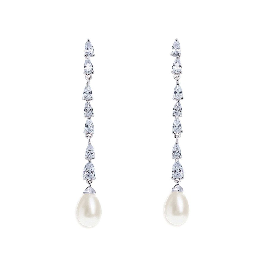 Wedding Jewellerywedding Jewellery Ivory & Co | Melbourne Crystal Long Pearl Drop Earrings (Silver)