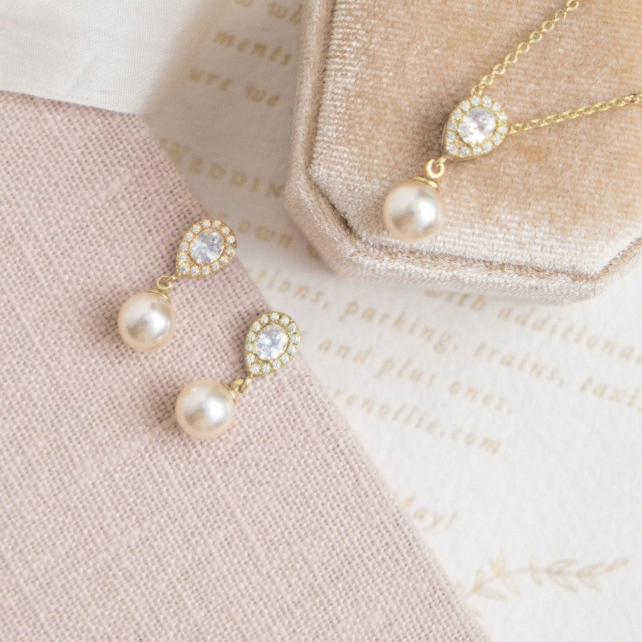 Wedding Jewellerywedding Jewellery Aria | Coco Pearl Drop Earrings (Gold)