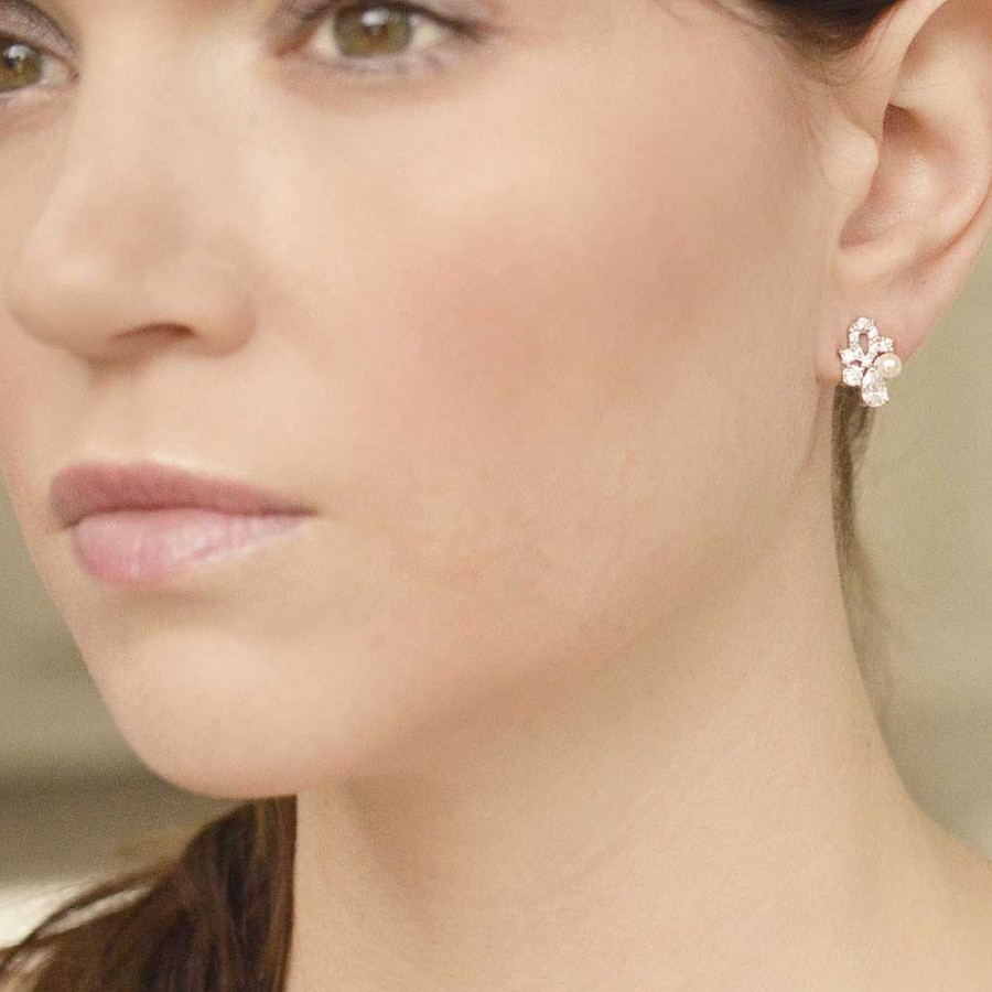 Wedding Jewellerywedding Jewellery Ivory & Co | Portofino Crystal And Pearl Swirl Bridal Stud Earrings