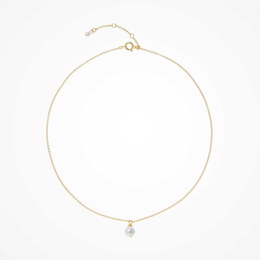 Wedding Jewellerywedding Jewellery Aria | Single Round Pearl Pendant Necklace (Gold)