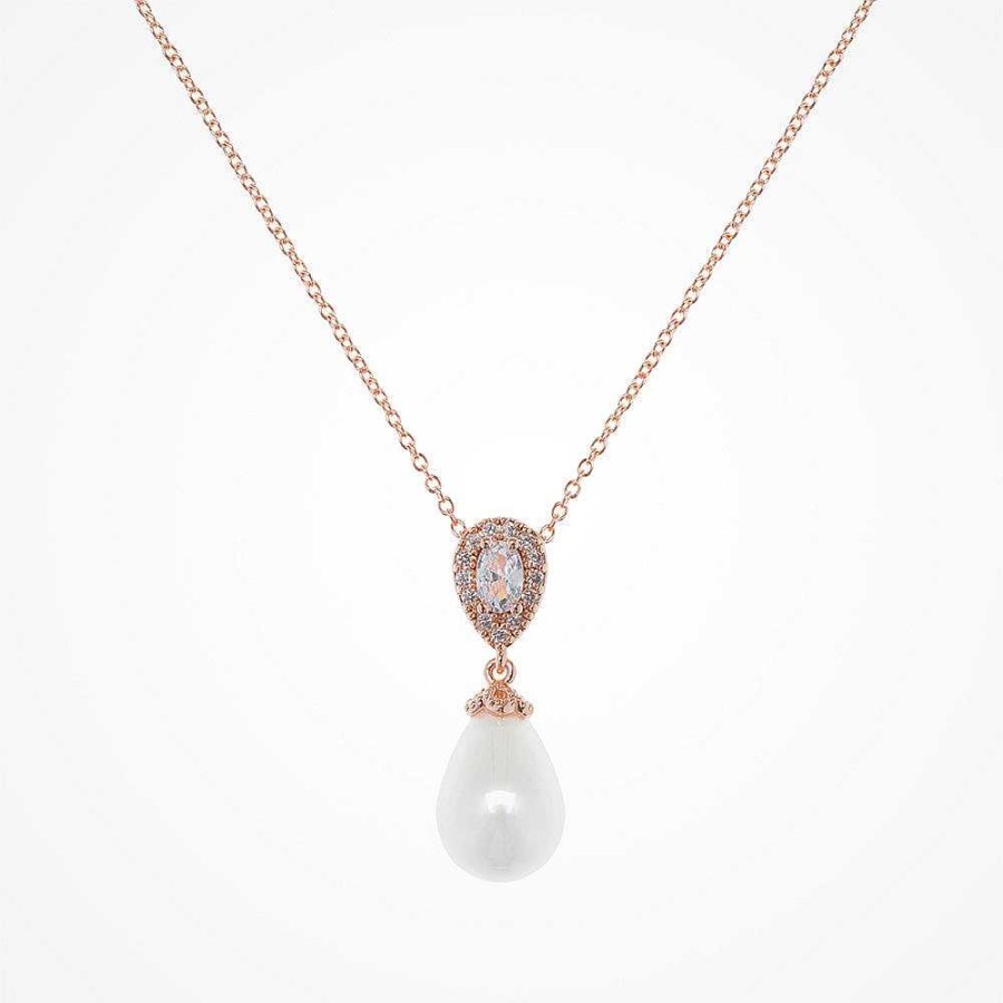 Wedding Jewellerywedding Jewellery Liberty in Love | Ambrosia Cz And Teardrop Pearl Necklace (Rose Gold)