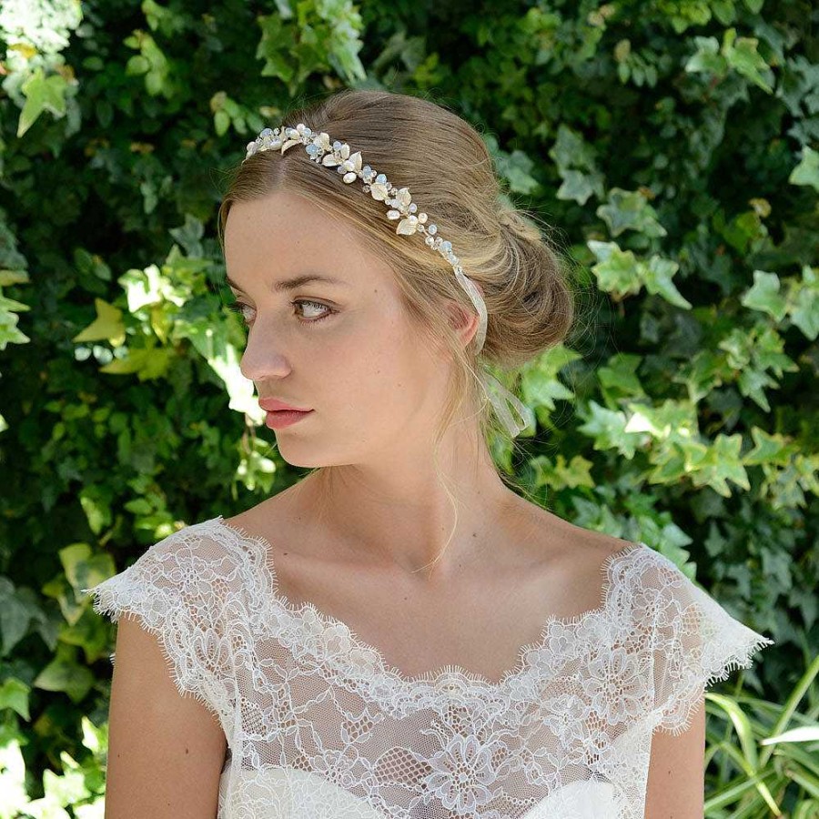 Wedding Hair Accessorieswedding Hair Accessories Ivory & Co | Sandy Enamelled Golden Leaves And Pearl Buds Hair Vine