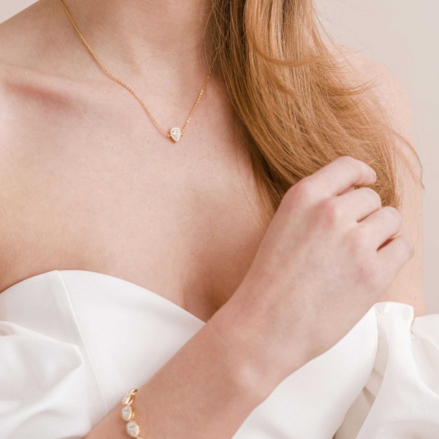 Wedding Jewellerywedding Jewellery Aria | Infinite Minimal Pear Zirconia Chain Necklace (Gold)