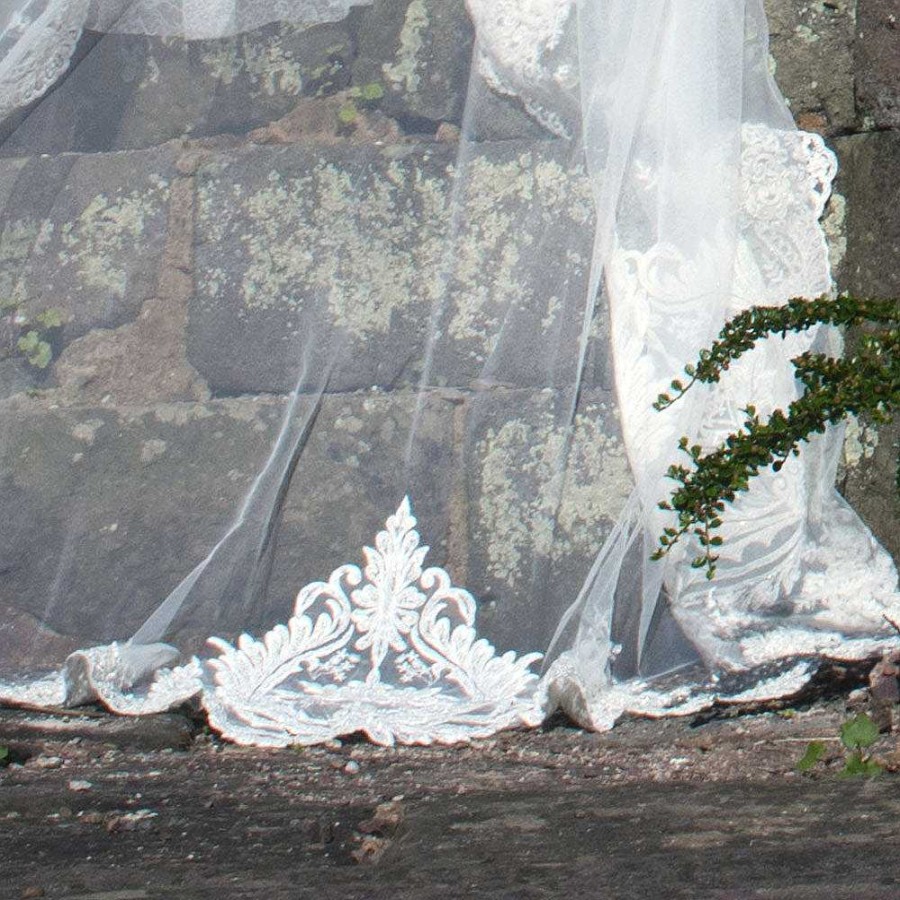 Veils, Cover-Ups And Beltsveils, Cover-Ups And Belts Joyce Jackson | Kensington Tulle Veil With Lace Motifs