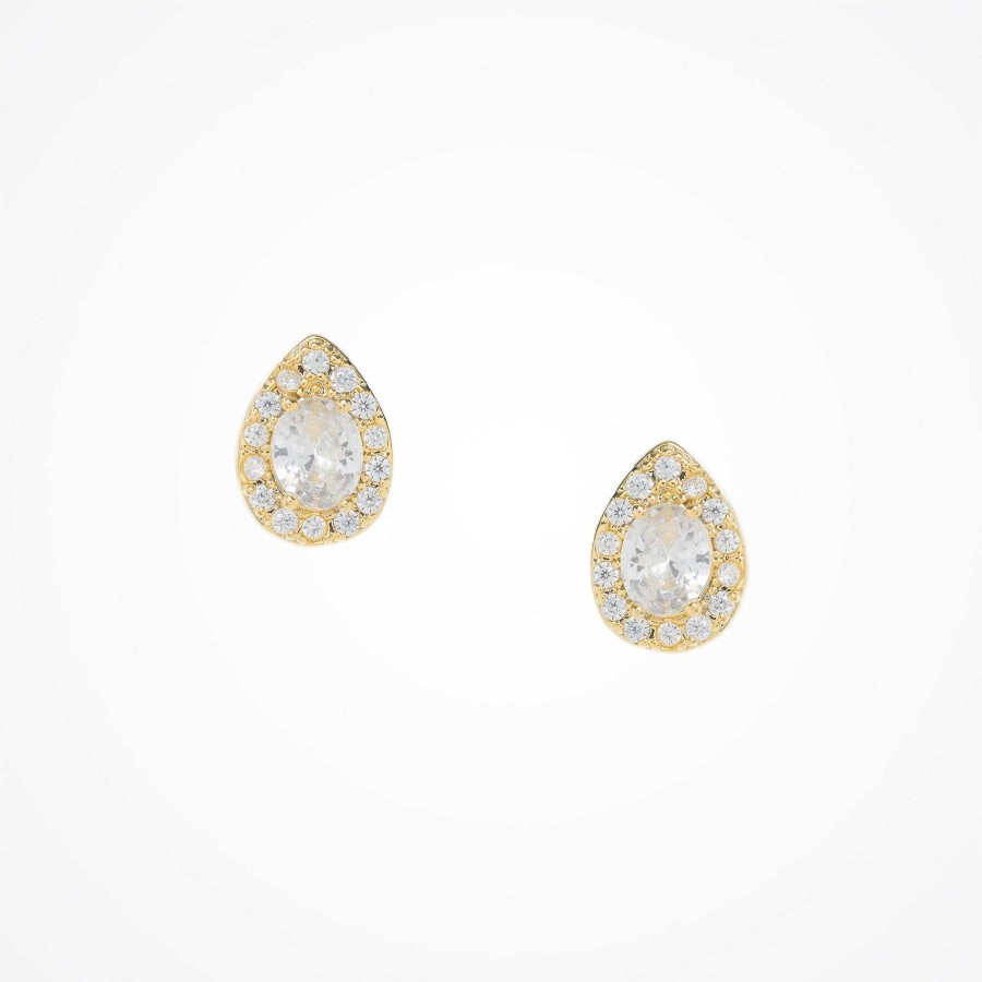 Wedding Jewellerywedding Jewellery Aria | Noemi Ii Zirconia Teardrop Stud Earrings (Gold)