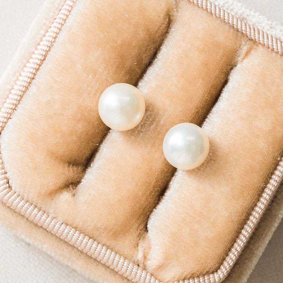 Wedding Jewellerywedding Jewellery Aria | Button Pearl Stud Earrings (Gold)