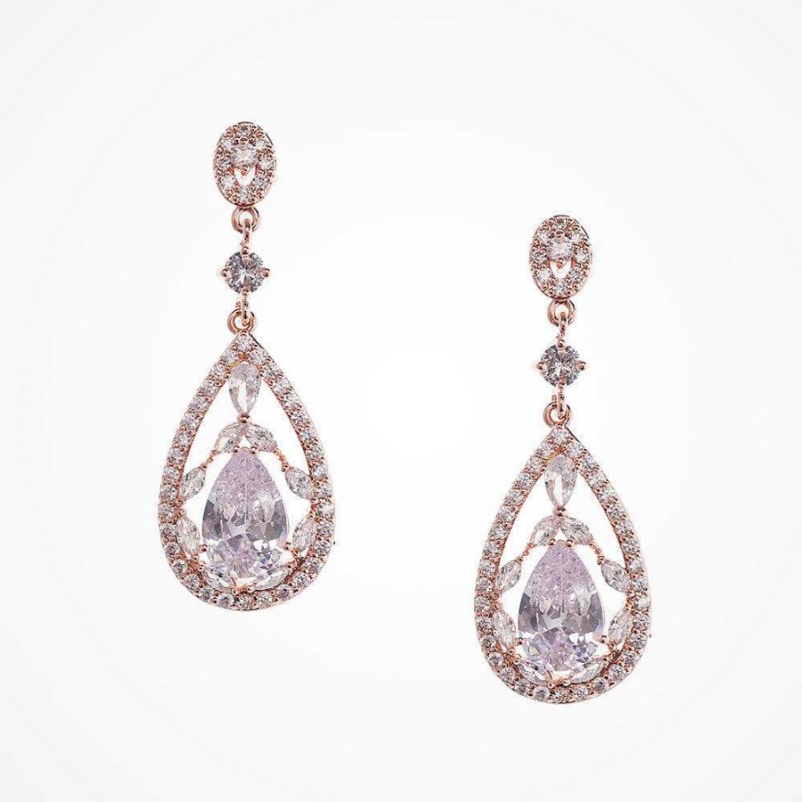 Wedding Jewellerywedding Jewellery Liberty in Love | Austen Vintage Inspired Cz Teardrop Earrings (Rose Gold)