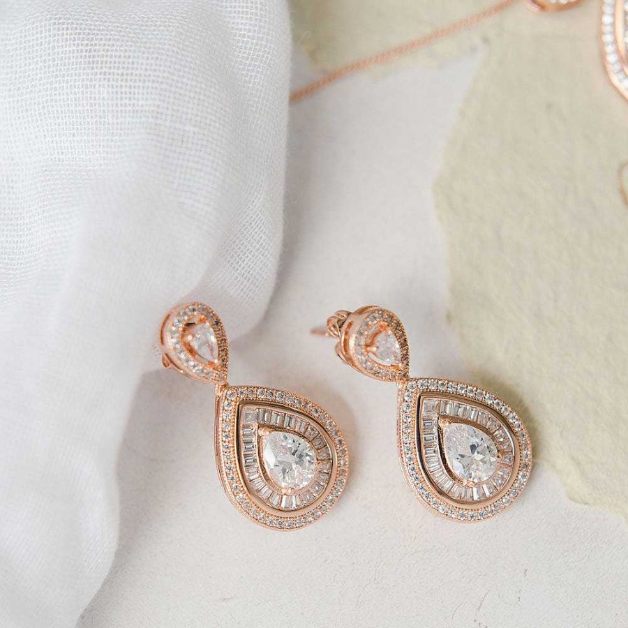 Wedding Jewellerywedding Jewellery Ivory & Co | Montgomery Rose Gold Necklace And Earrings Bridal Jewellery Set