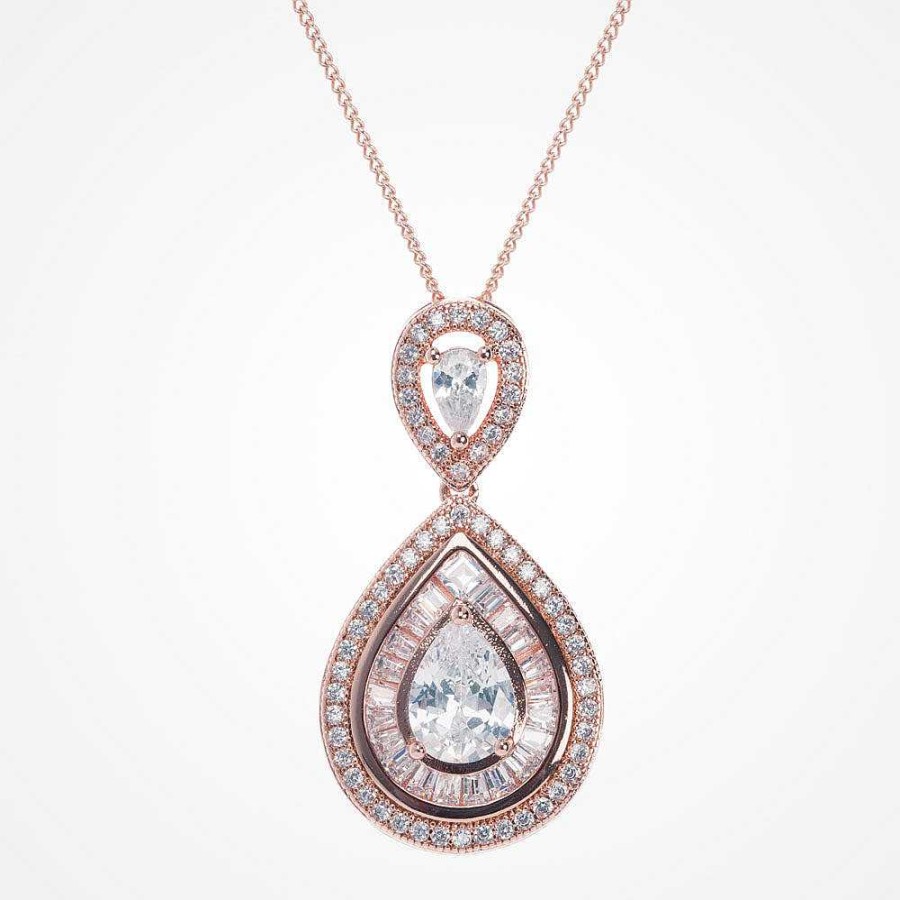 Wedding Jewellerywedding Jewellery Ivory & Co | Montgomery Rose Gold Crystal Teardrop Pendant Necklace