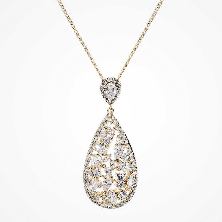 Wedding Jewellerywedding Jewellery Ivory & Co | Pasadena Gold Crystal Teardrop Necklace