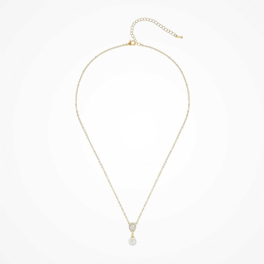 Wedding Jewellerywedding Jewellery Aria | Coco Pearl Drop Necklace (Gold)