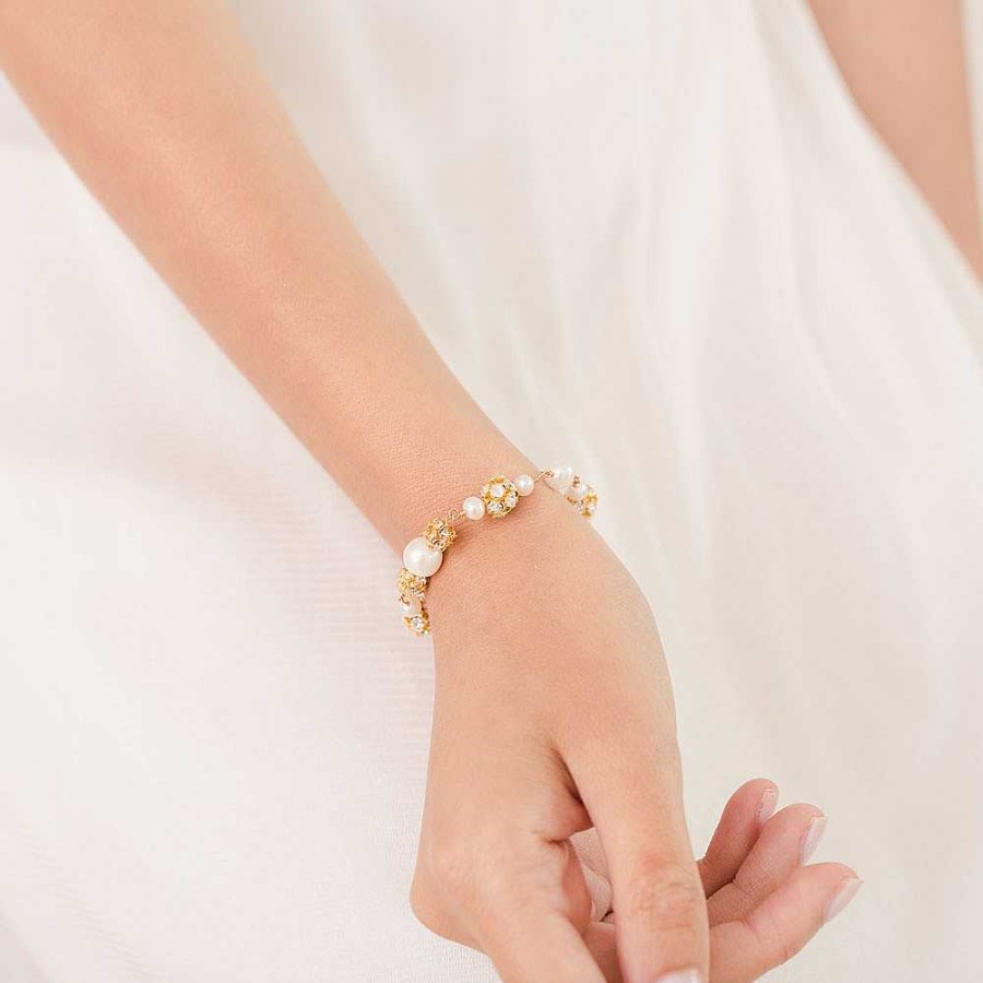 Wedding Jewellerywedding Jewellery Chez Bec | Abigail Pearl And Diamante Bracelet (Gold)