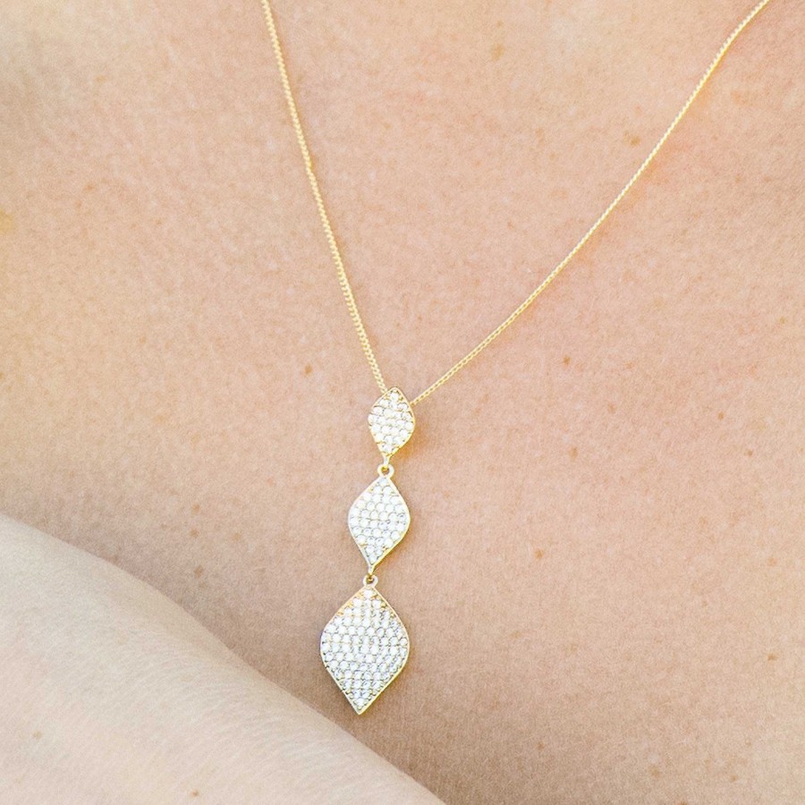 Wedding Jewellerywedding Jewellery Ivory & Co | Rochelle Pave Triple Drop Pendant (Gold)