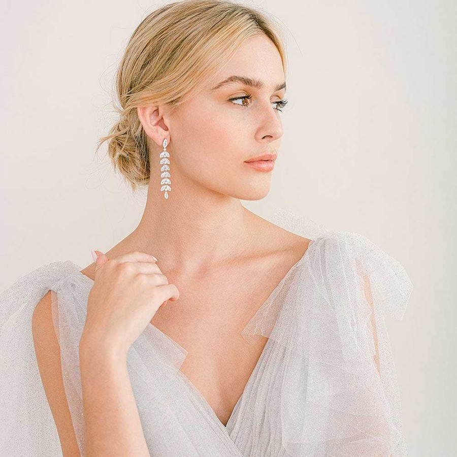 Wedding Jewellerywedding Jewellery Aria | Natalia Crystal Leaves Long Drop Earrings