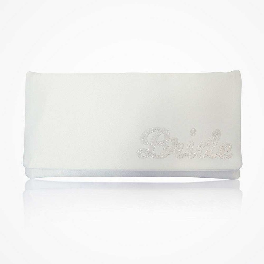 Bags Emma Gordon London | Bride' Glittered Letters Ivory Satin Clutch