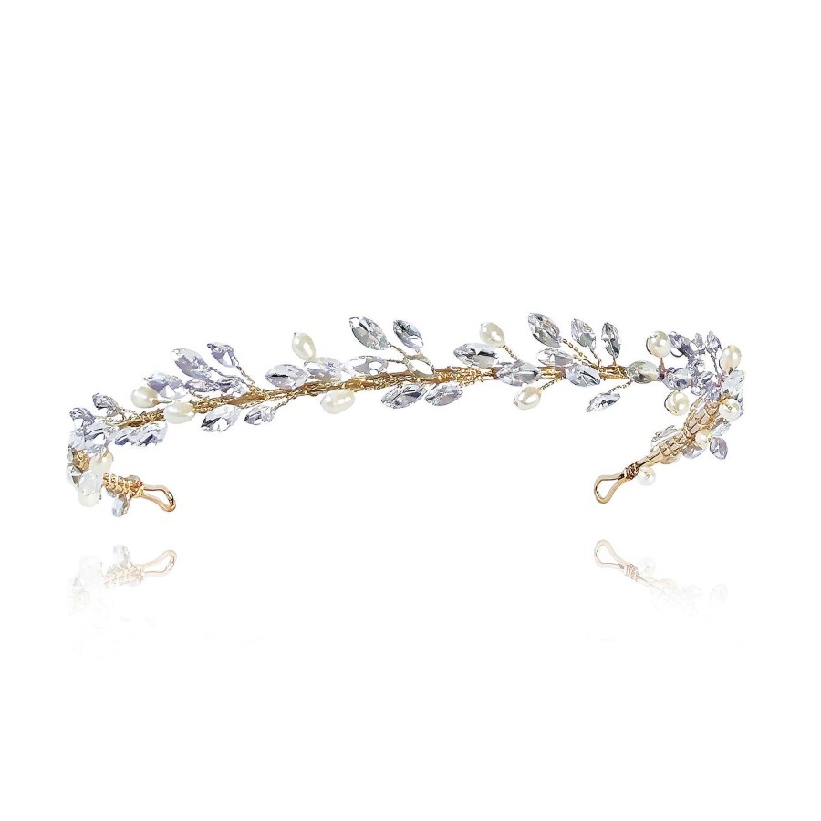 Wedding Hair Accessorieswedding Hair Accessories Ivory & Co | Moonshine Crystal And Pearl Vine Band (Gold)