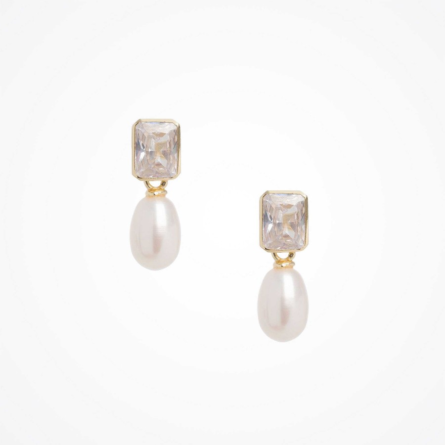 Wedding Jewellerywedding Jewellery Aria | Crystal And Freshwater Pearl Droplet Gold Earrings