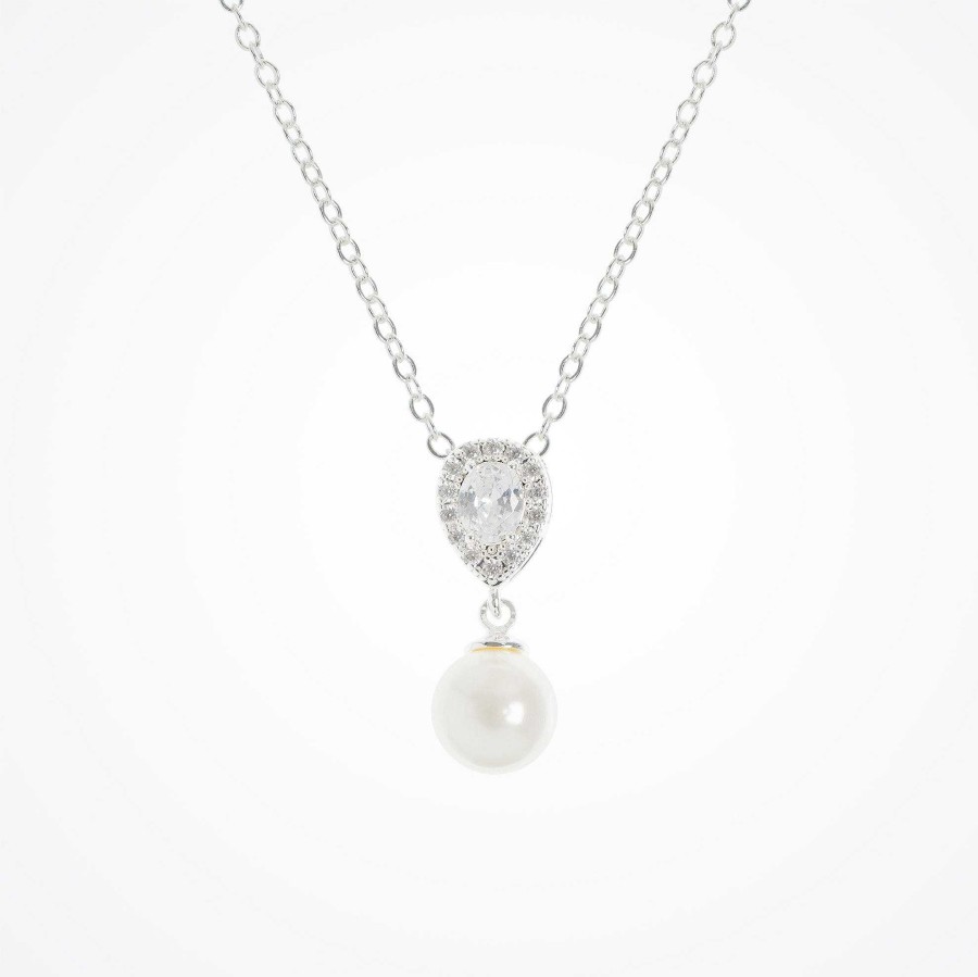 Wedding Jewellerywedding Jewellery Aria | Coco Pearl Drop Necklace (Silver)