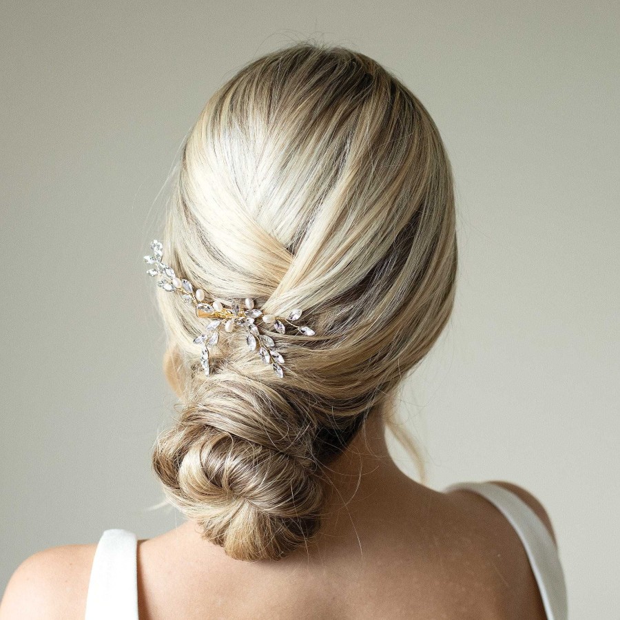 Wedding Hair Accessorieswedding Hair Accessories Ivory & Co | Pearl Glimmer Crystal Spray Clip (Gold)