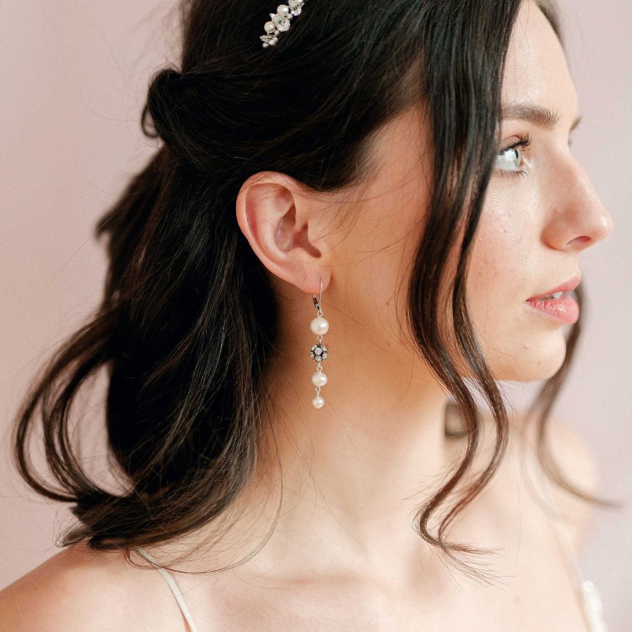 Wedding Jewellerywedding Jewellery Victoria Fergusson | Joy Long Drop Pearl Earrings (Silver)