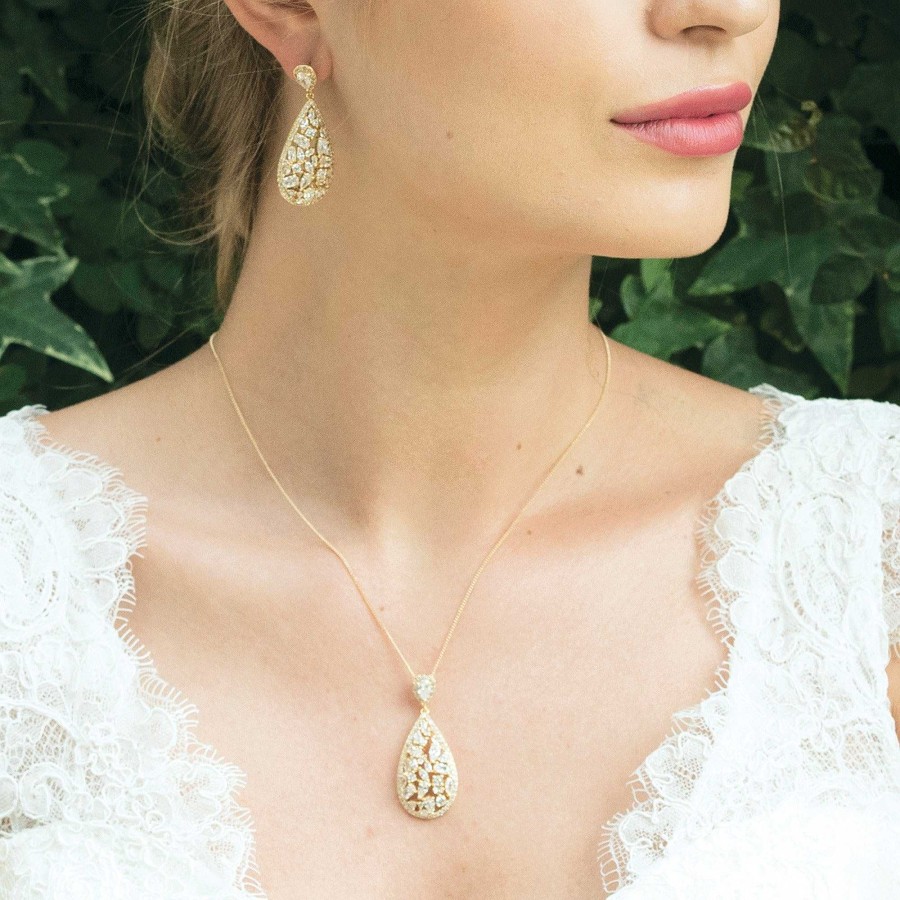 Wedding Jewellerywedding Jewellery Ivory & Co | Pasadena Necklace And Earrings Bridal Jewellery Set (Gold)