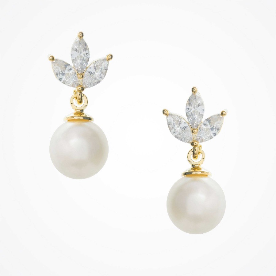 Wedding Jewellerywedding Jewellery Aria | Romy Pearl Drop Earrings And Alta Pearl Jewellery Set (Gold)