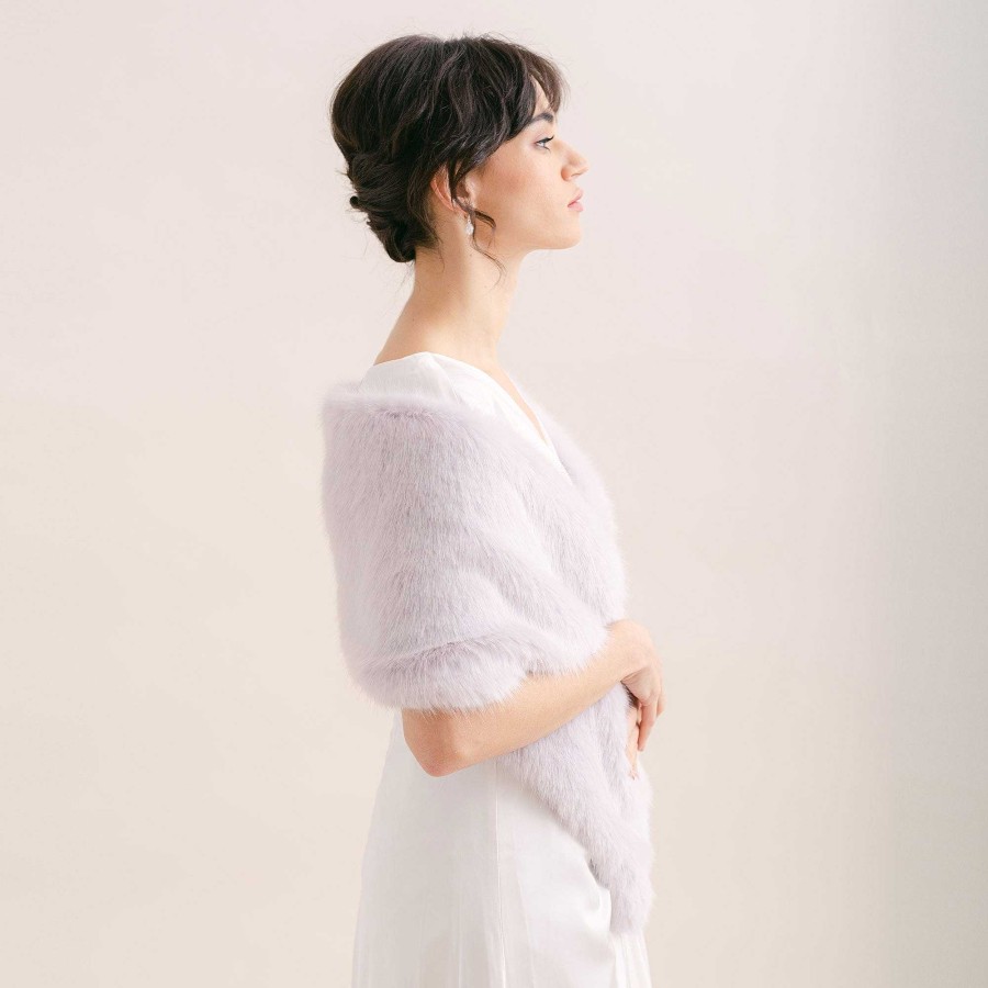 Veils, Cover-Ups And Beltsveils, Cover-Ups And Belts Aria | Lavender Faux Fur Short Bridal Wrap