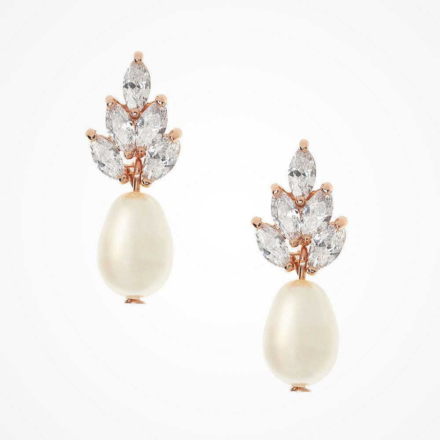 Wedding Jewellerywedding Jewellery Stephanie Browne | Queenie Pearl Drop Earrings (Rose Gold)